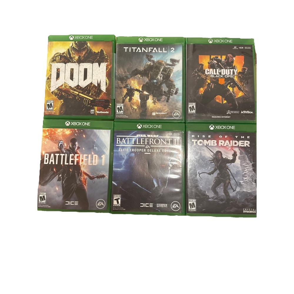 Microsoft XBox Video Game Bundle 6-Doom/Titanfall‎ 2/Battlefront II/Call Duty/+2